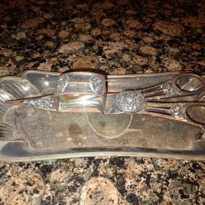 Sale Photo Thumbnail #57: Silverplate candle snuffer and tray