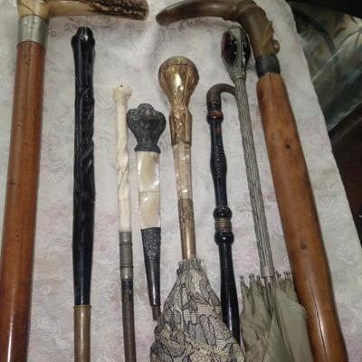 Sale Photo Thumbnail #22: Sterling gold filled horn cane parasol asst