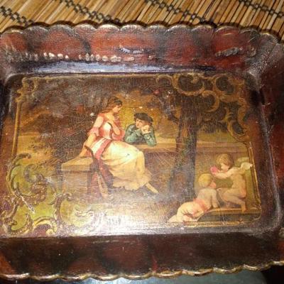 Great antique french hand painted paper mache tray