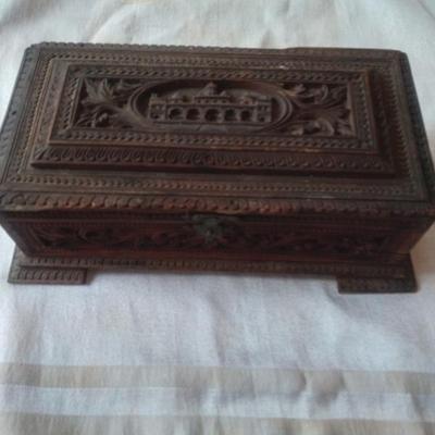  Antique Grand tour carved wood box 