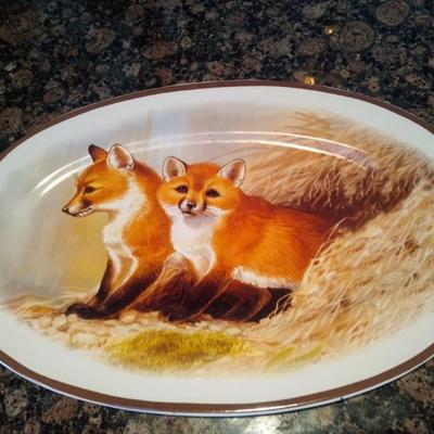 Porclain painted fox tray