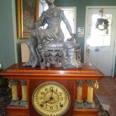 Sale Photo Thumbnail #42: Antique mantle clock and spelter top