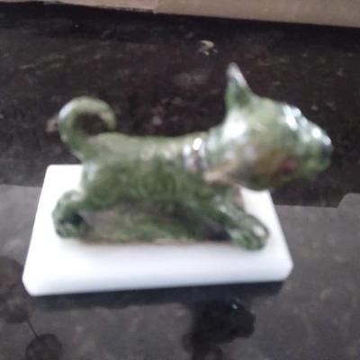 Bronze dog on marble base