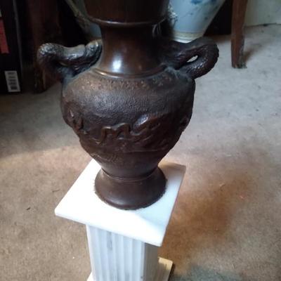Bronze asain vase marble pedastal
