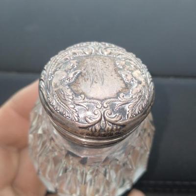 Cut glass sterling silver vanity jar