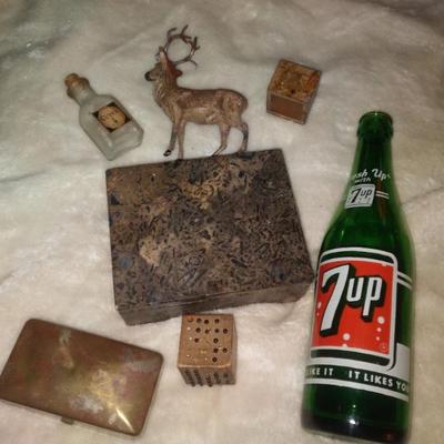 Vintage item 7up bottle medicine etc