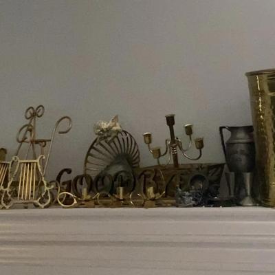 Metal and Brass-Toned Decorative Accents Including Planter