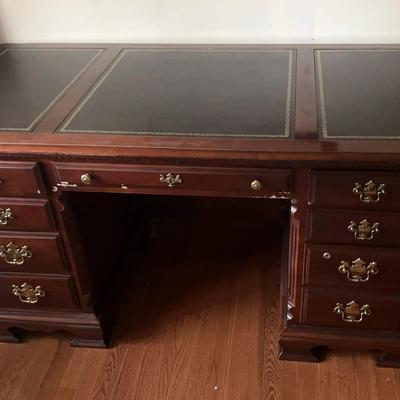 8-Drawer Wood Writing Desk with Leather-Style Inset Top