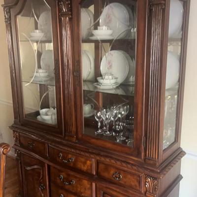 Wood China Cabinet with Glass Display Doors