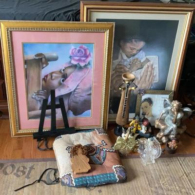 Gold-Toned Framed Wall Art Featuring Angels and Decorative Motifs