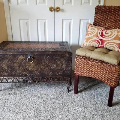 Decorative Storage Trunk and Woven Accent Chair