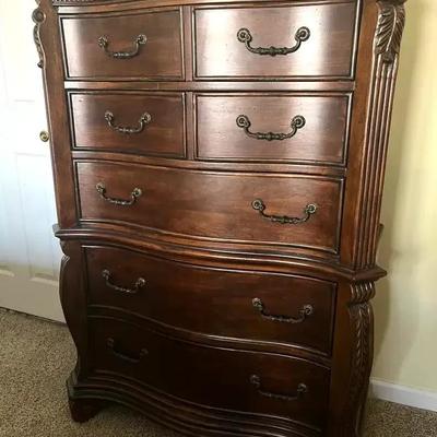 Carved Wooden Dresser with Five Drawers