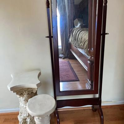 Standing Wood-Framed Mirror with Decorative Plant Stands