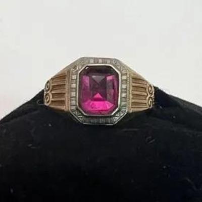 Art Deco Otsby & Barton 10k Gold And Red Stone Ring Vintage
