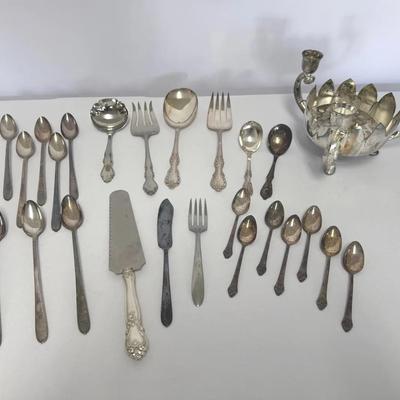 Collection Of Silver Plated Flatware, Sterling Silver Pie Server, Silver Plated Bowl
