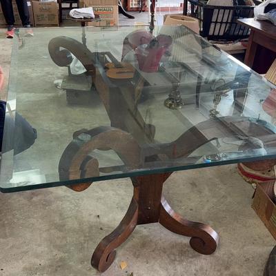 Large Glass Top Dining Table With Beautiful Wood Base