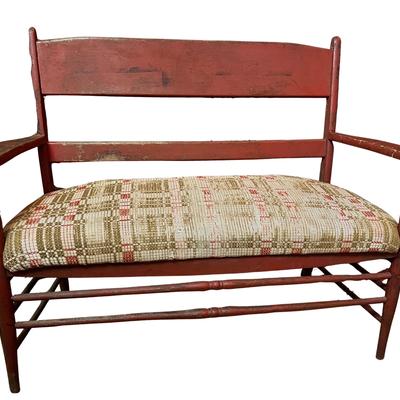 Wooden Bench, Possibly Horse Hair Stuffing