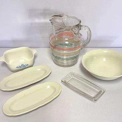 Collection Of Pyrex, Corningware, Serving Dishes And Vintage Pitcher