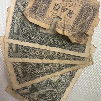 Vintage Italian Banknotes WWII Era 10 Lire and 2 Lire State Notes