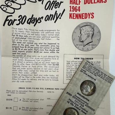 Rare Vintage 1964 Kennedy Silver Half Dollar "Tidy House" Set