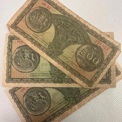 Vintage 1950 Greek 500 Drachmai Banknotes - Kingdom of Greece