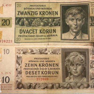 WWII Bohemia and Moravia Banknote Set Historical Currency
