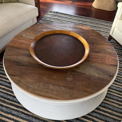 Sale Photo Thumbnail #13: Thomas Bina Solid Wood Top Coffee Table

48" diamter
16"H