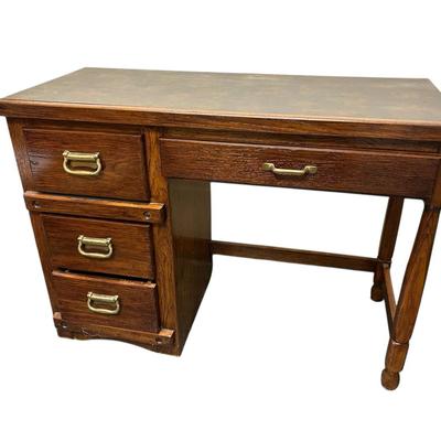 Rustic country french 42 student writing desk with a leather top