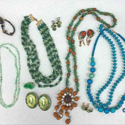 Green teal and brown jewelry collection