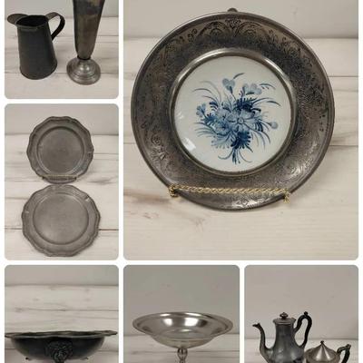 Array Of Stamped Pewter Serving Dishes 