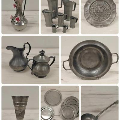 Stamped pewter servingware collection
