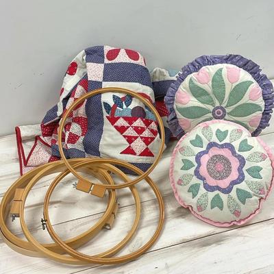 Large embroidery hoops and quilted goods