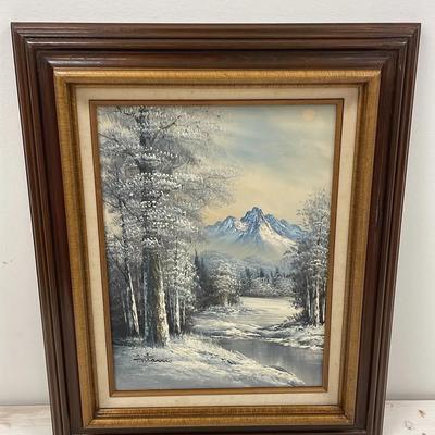 Signed antonio tano oil painting snowy landscape