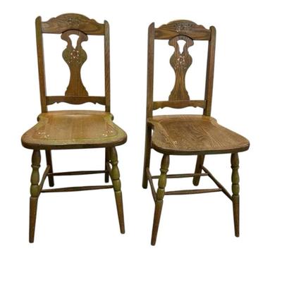Pair of vintage fiddle-back style oak dining chairs