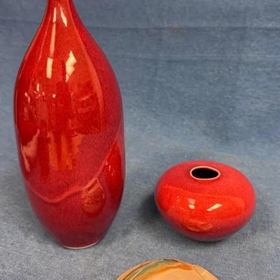 Vintage hand thrown pottery red glaze vase