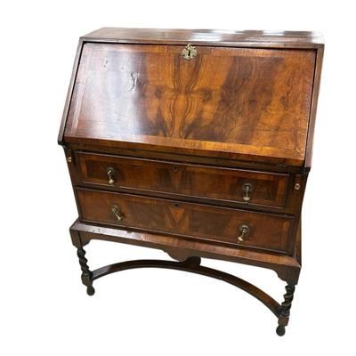 William and mary style burl walnut and walnut writing desk