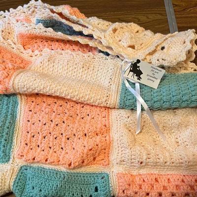 Handmade Ceochet Blanket Set Of 2 / Yarn & Needles Included 