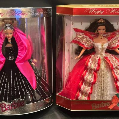 Set of 2 Mattel Collectible Happy Holidays Barbie Dolls - 1997 & 1998