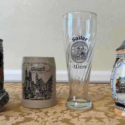 Lot of 4 Collectible German Beer Steins & Glass