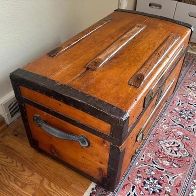Antique Wooden Steamer Trunk w/Godey’s Victorian Ladies Lithograph Picture