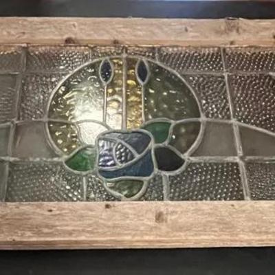 Old English Leaded Stained Glass Window Transom Featuring a Mackintosh Rose Design