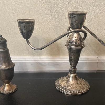 Duchin Creations Sterling Silver Weighted 3-Arm Candelabra & Shaker Set