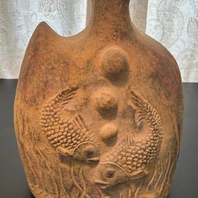 Vintage Mexican Ceramic 3D Fish Decorative Vase 