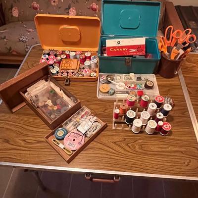 Vintage Sewing Kits And Items Lot / Fabric And Fabric Patterns Included  