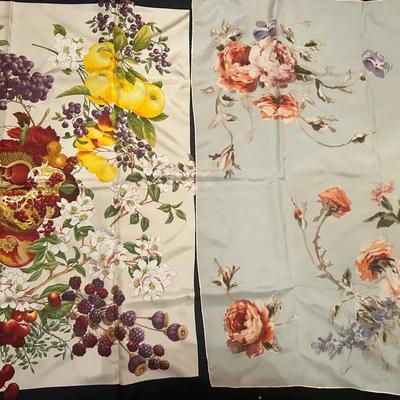 Set of 2 Vintage Italian Silk Scarves w/“Flora” Pattern