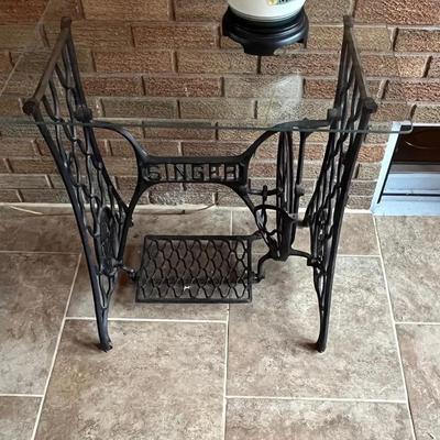 Singer Treadle Cast Iron Bases With Glass Top and One Without