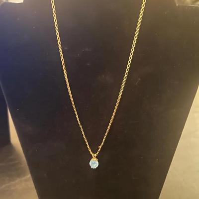 14KT Gold Chain w/Heart Shaped Aquamarine Pendant