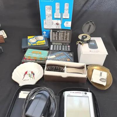 Lot 654:  Vintage Electronics & Desk Accessories Lot – AT&T Cordless Phones, Compaq iPAQ, PDA, Calcu