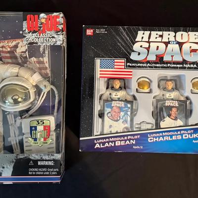 474: 1999 Space Collectibles Lot – GI Joe Buzz Aldrin + Heroes of Space Apollo Astronauts – New in B