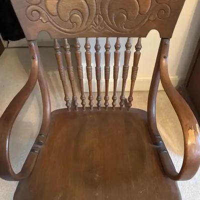 Lot 160:  Antique Victorian Carved Wooden Platform Rocking Chair w/ Arms – Scroll Back 